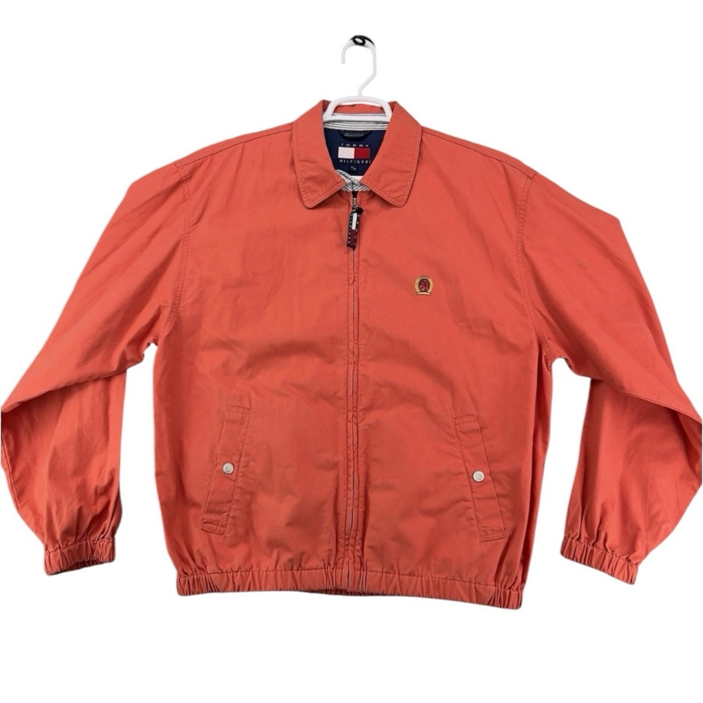 VTG 90s Tommy Hilfiger Harrington Zip Up Orange Golf Crest Jacket Mens Size M